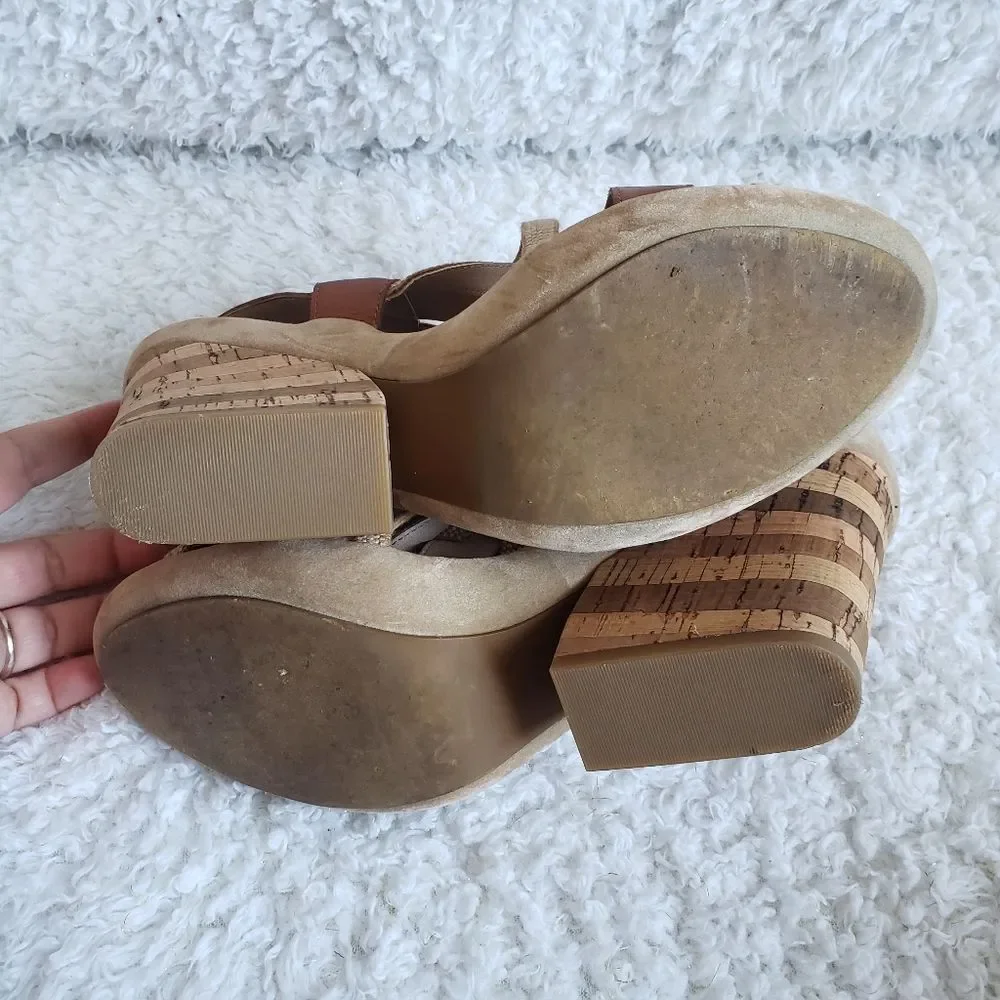 Gunmetal Leather Strappy Chunky Wedge Sandals‎